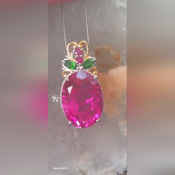 Pink spinel "berry" with topaz and ruby accents sterling 14k vermeil - Picture 10 of 16